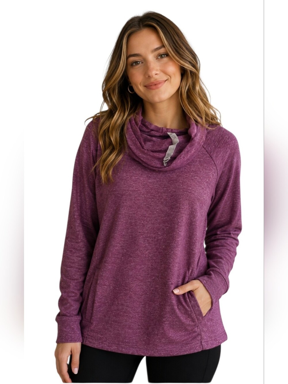 LULULEMON Cowl Neck Dusty Rose Mauve Soft Sweater sweatshirt with key hole hand